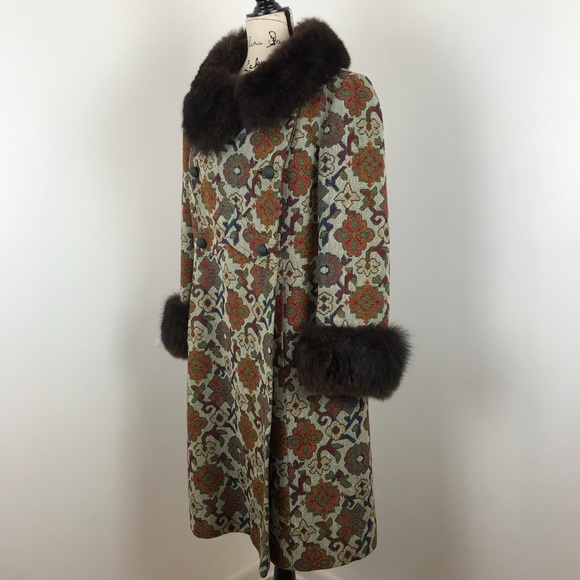 Vintage 1960’s tapestry jacket fur cuffs boho - Picture 3 of 8